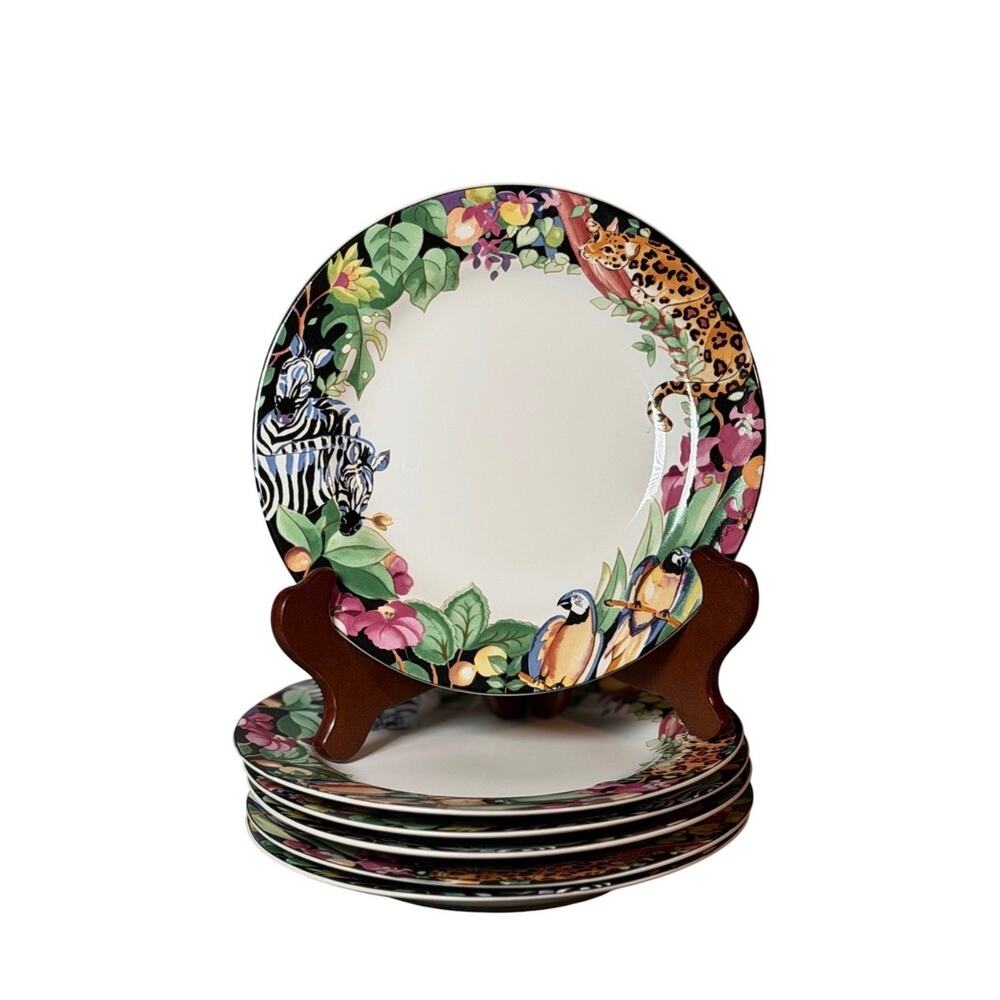 Vitromaster Sakura Rain Forest Salad Plates Set of 6 Sue Zipkin Jungle Animals